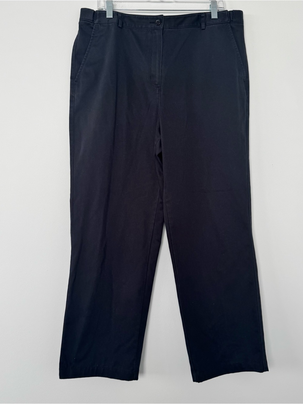 LL Bean Chino Pants Womens 16 Black Classic Fit Cotton Twill Adjustable Waist